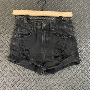 Oasis by Eunina Black Distressed‎ Denim Mini Jean Shorts Women's Size XS